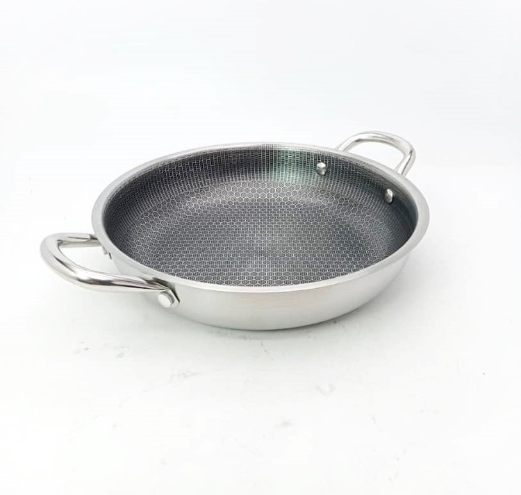ماهیتابه استیل نچسب دودسته (کف لیزری)28سانتی
