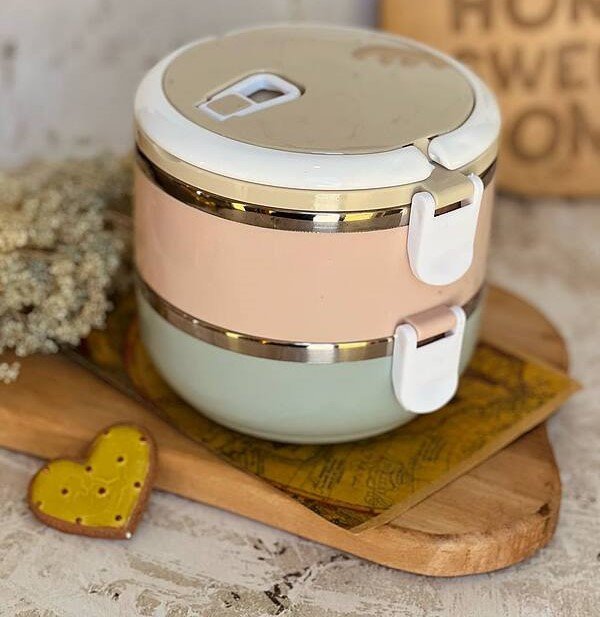 ظرف غذای دوطبقه 1.4 لیتری عایقدار | Lunch Box دوجداره با لایه استیل