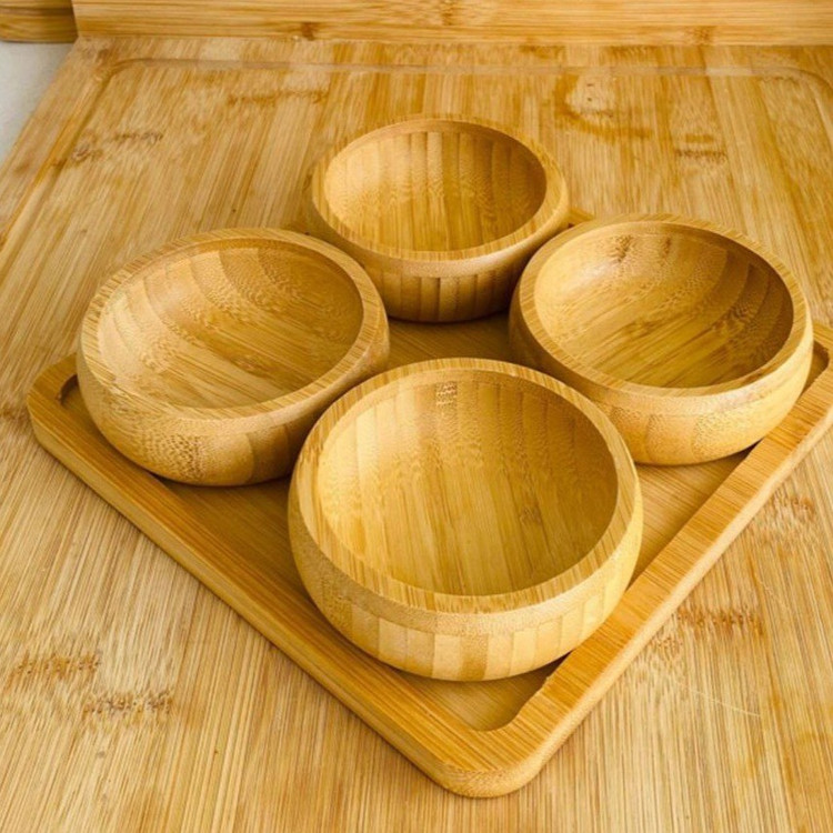 اردوخوری ۴ خانه چوب بامبو با سینی ضخیم