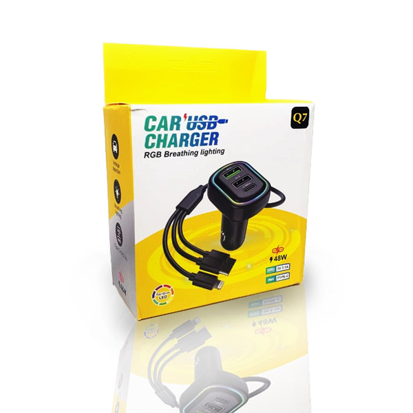 شارژر فندکی 48 وات سه پورت (Type-C و USB) با شارژ سریع و محافظت هوشمند مناسب خودرو