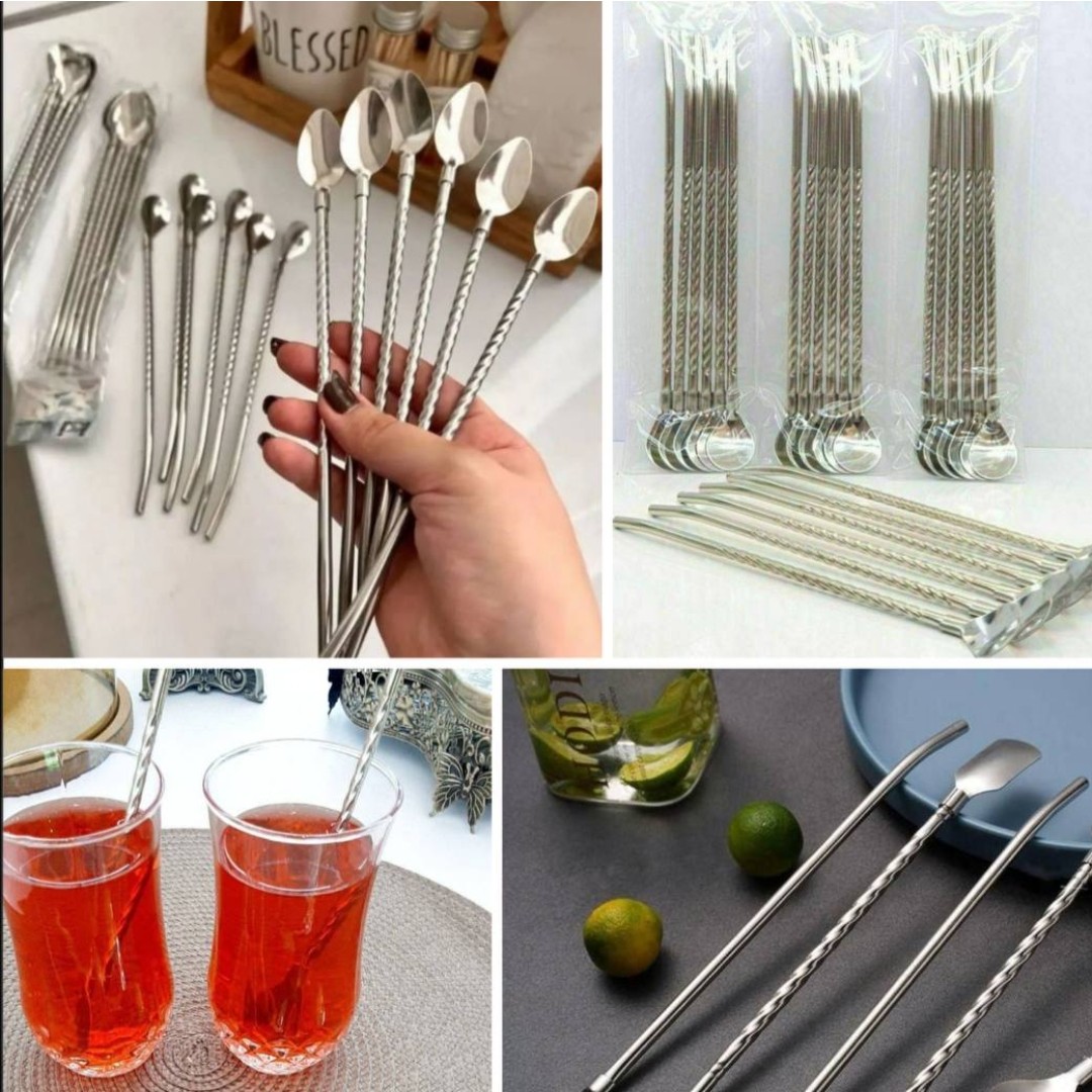 نی قاشق‌دار استیل ضدزنگ بسته ۶ عددیبرس تمیزکننده